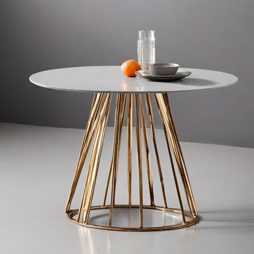 Elegant Golden-Base Stone Top Dining Table