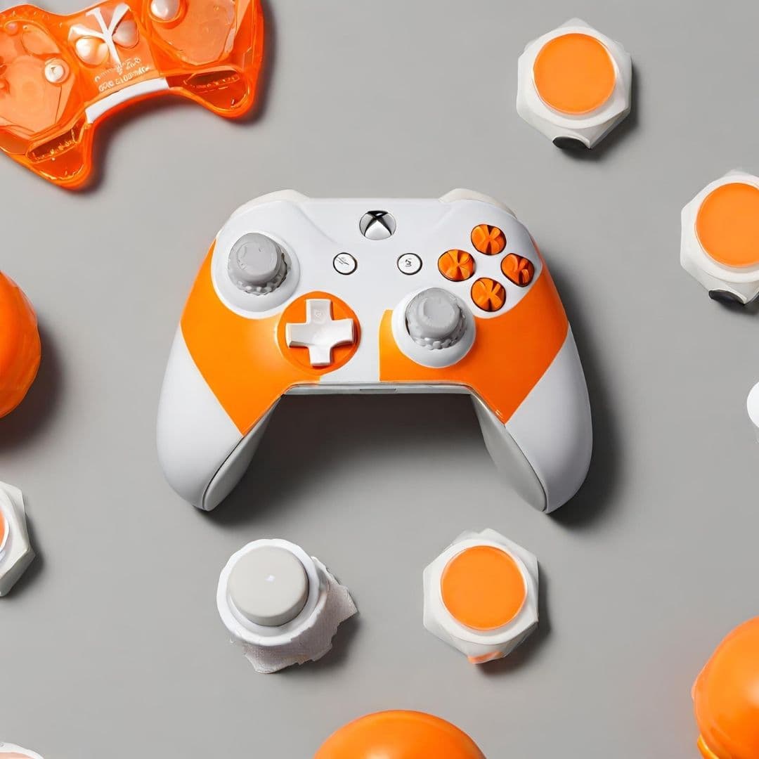 Sleek White & Orange Wireless Gaming Controller