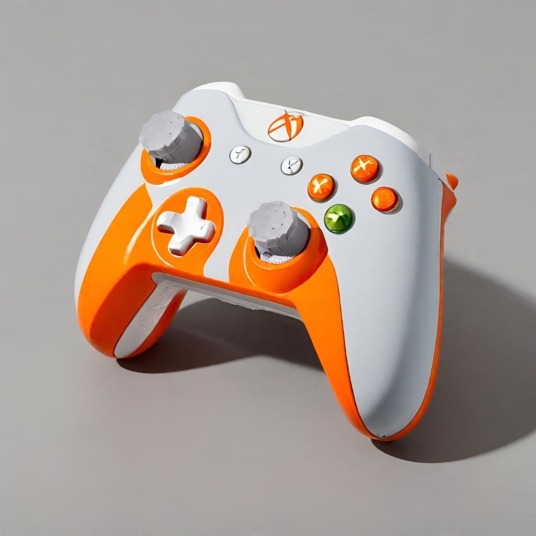 Sleek White & Orange Wireless Gaming Controller