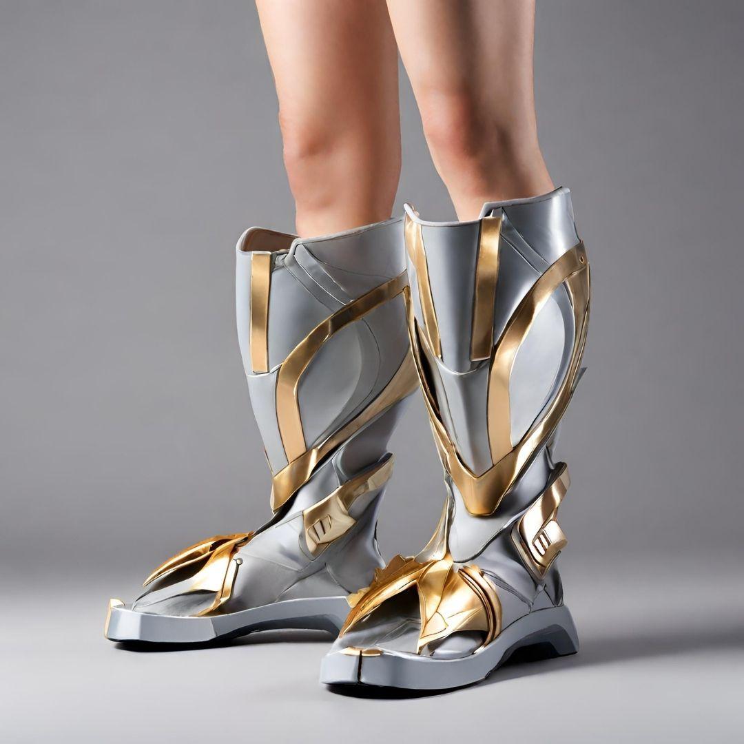 Futuristic Silver and Gold High-Top Sneaker