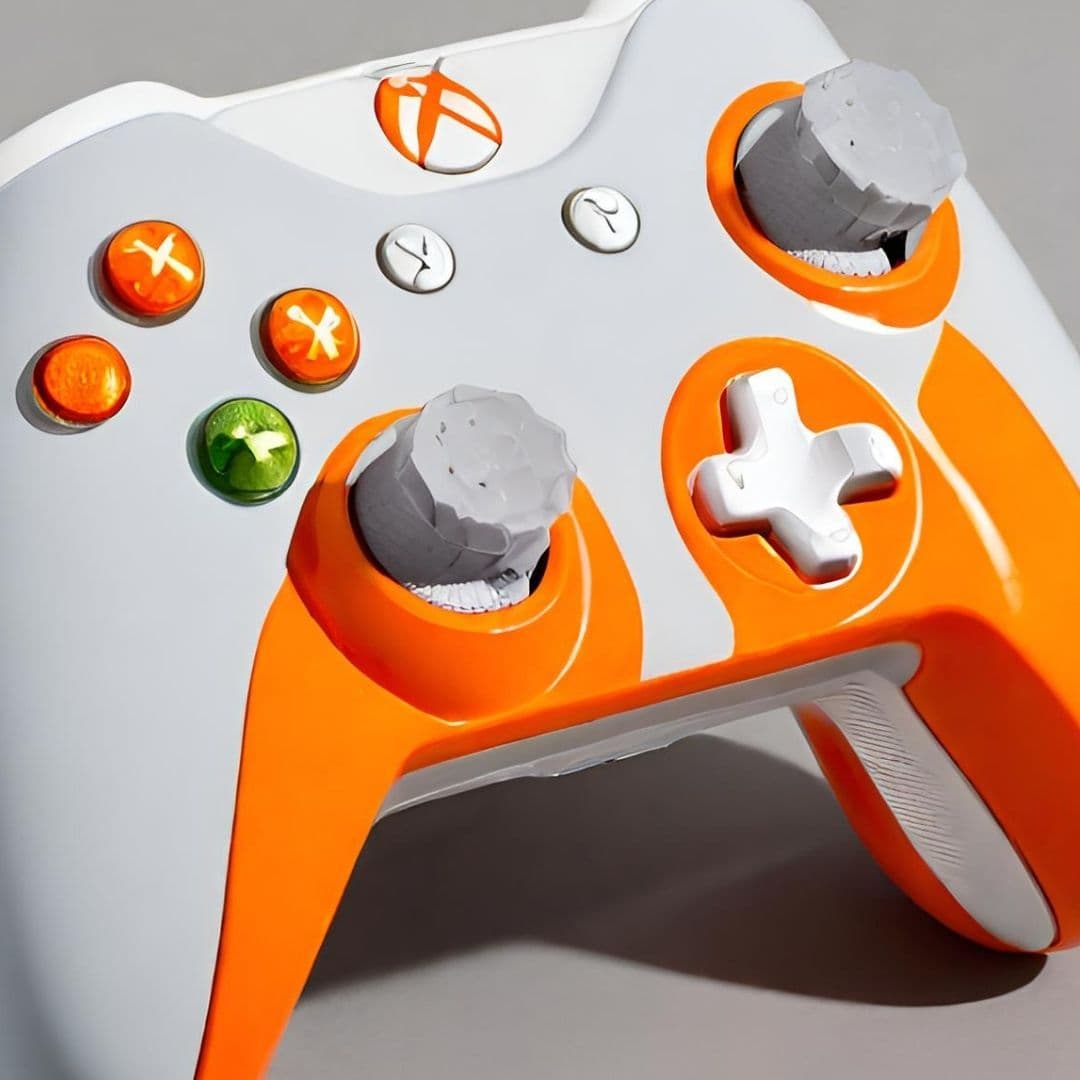 Sleek White & Orange Wireless Gaming Controller